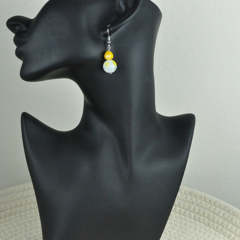 Elegant Yellow and White Dangle Earrings